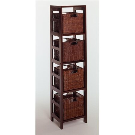 DOBA-BNT Espresso Beechwood Rattan 5PC SET SHELF 4-SECT WITH 4 SMALL BASKETS SA703196